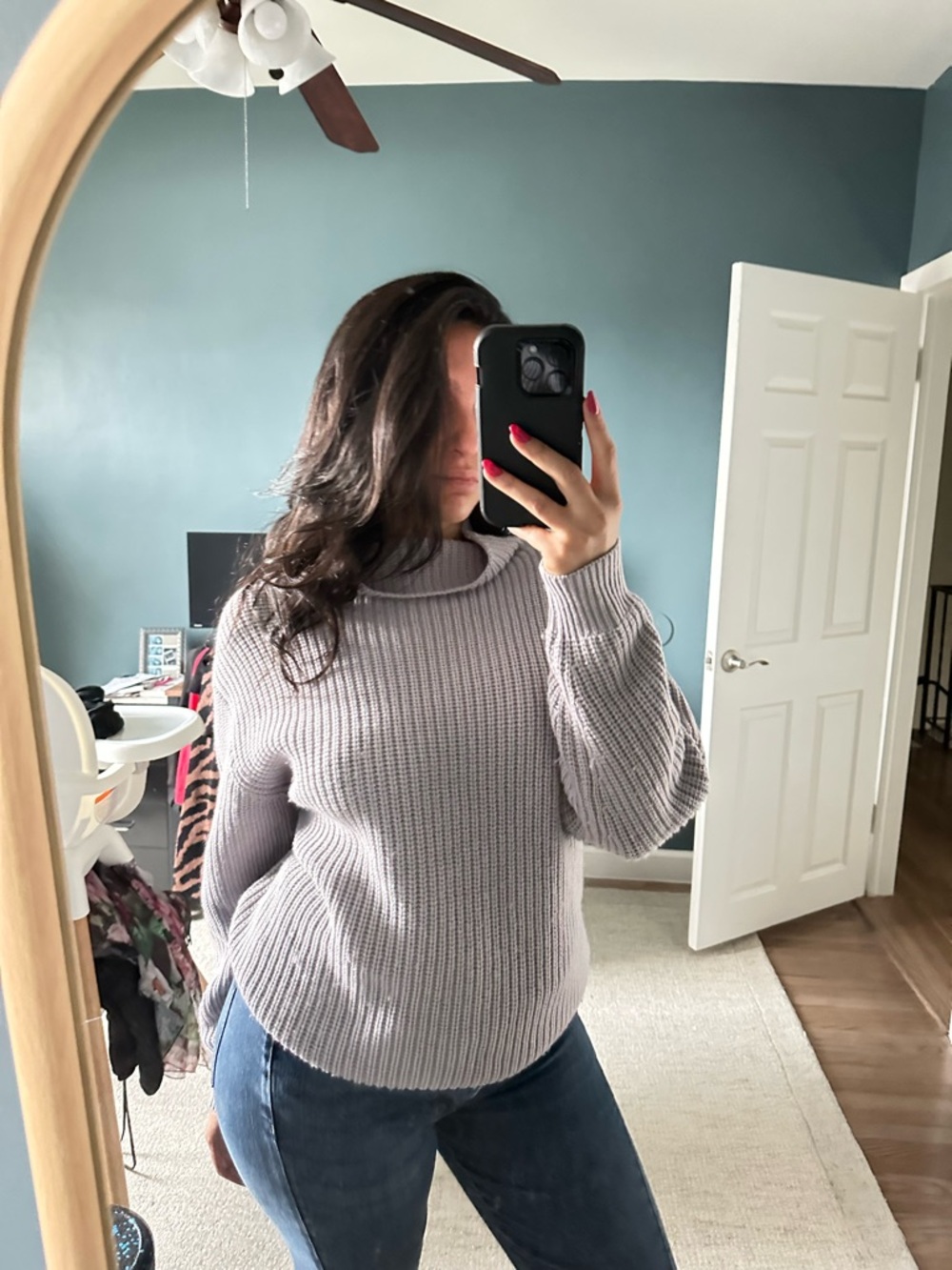 Aritzia Wilfred Light Lavender Ribbed Funnel Neck Sweater